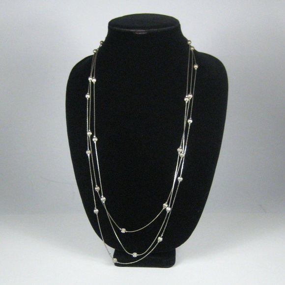 Necklace Multi Strand Station Beaded Jewelry 29 inch Silvertone Chain Women - Picture 4 of 6
